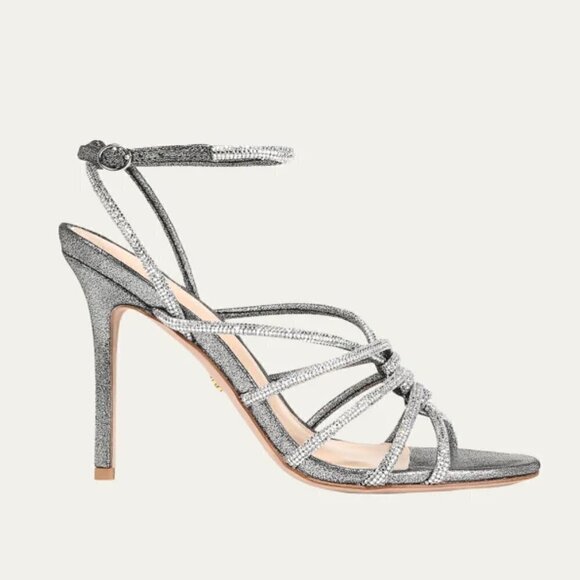 New Veronica Beard Aneesha Crystal Embellish Gunmetal Strappy Heel Sandals 7 US - Picture 4 of 13